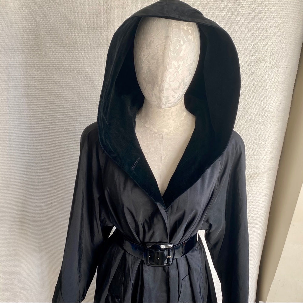 Vintage OS Trench Rain Coat Hood Warm Insert Black - Picture 2 of 8